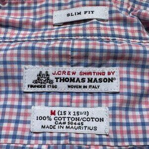 J. Crew Button Down Pink Plain Thomas Mason - Size M 15-15 1/2